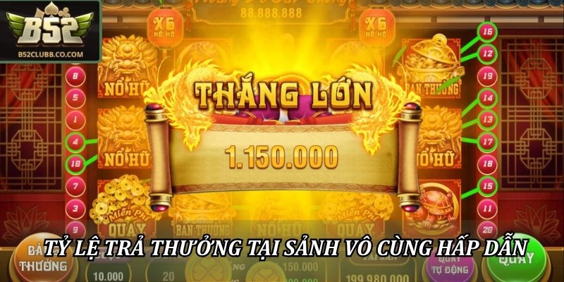 Tỷ lệ trả thưởng tại sảnh vô cùng hấp dẫn